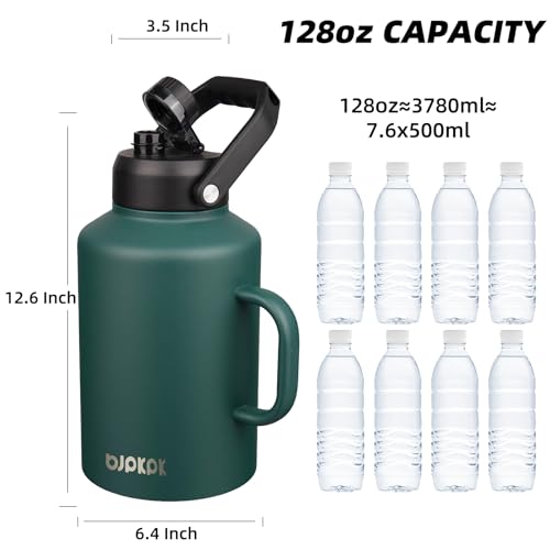 BJPKPK 128oz Stainless Steel Water Bottle, 1 Gallon Insulated Water Jug - color: Army Green, style: 128oz-Side Handle