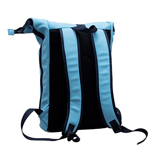 X RAY Roll Top Laptop Backpack for Men Women, PU Leather Expandable Roll Up Backpack Capacity Adjustable 22L & Fits 15.6" Laptop, Carolina Blue/Navy - color: Carolina Blue/Navy