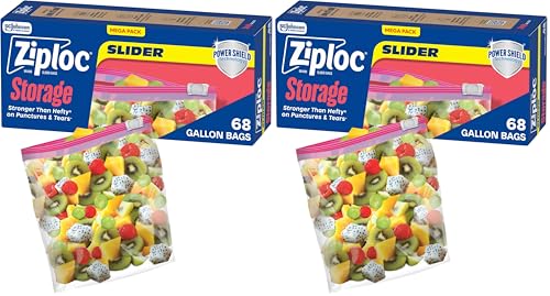 Ziploc Gallon Food Storage Slider Bags, Power Shield Technology for More Durability, 68 Count (Pack of 2) - size: 68 Count (Pack of 2)