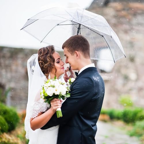 Clear Wedding Umbrella Bulk Transparent Portable Folding Travel Umbrella | Reinforced design with 8 ribs,lightweight design,ample space,practicality and decorative appeal,outdoor group activities