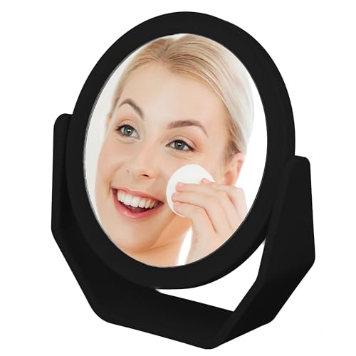 EXPRESSIONS Black Soft Touch Rotating Makeup Mirror - 1x/2x Magnification - color: Black, size: 7.2"L x 6.6"W