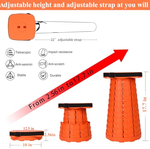 Fishboy Upgraded Collapsible Stool, 400lbs Max Weight, Lightweight But Sturdy, Portable Retractable Folding Telescoping Foldable Camping Stool for Adults Outdoor Fishing Hiking BBQ - color: All Orange, size: 1 Pack