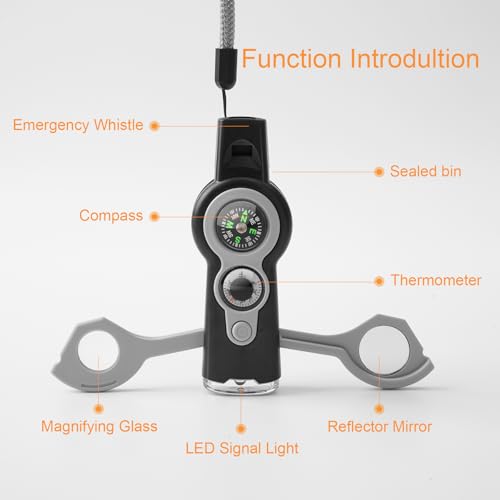 Emergency Survival Function Whistle, Outdoor Multifunctional Tool Safety Whistle with Lanyard, Ideal for Kayaking, Boating, Hiking, Camping, Climbing, Hunting,Rescue Signaling - color: grey1