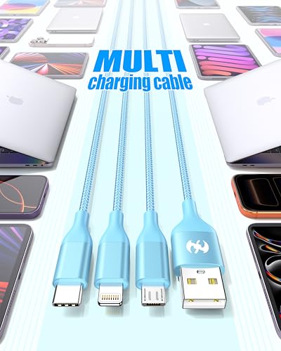 3 in 1 Multi Charging Cable for Multiple Devices Fast Charge 2Pack 4FT Blue | Car Travel Essentials,MFI Certified Universal Phone Charger with Lightning/Micro USB/Type C for Apple iPhone17-5 iPad Android - color: Blue-4ft