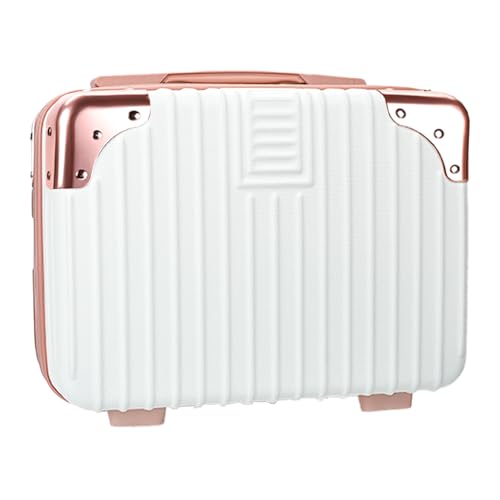 14inch Hard Shell Cosmetic Organizer Travel Train Hand Luggage Small Portable Carrying Suitcase Makeup Case Bag for Women Toiletry - color: PINK/WHITE