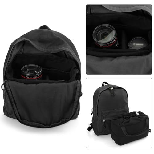 Koolertron Shockproof Camera Photo Bag for SLR TLR Camera Insert Partition Padded Case,Can be Put Directly Into the SLR Camera Bag With Freely Adjustable Compartment - color: Black with Straps