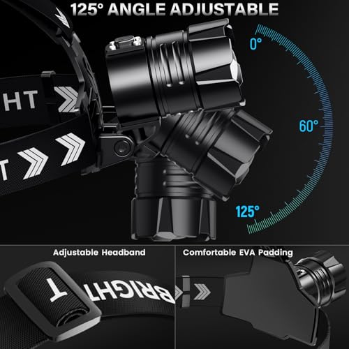 FINICO Rechargeable LED Headlamp 99000 High Lumens,95 Hours Long Lasting | Head Light with Zoomable & IPX7 Waterproof & 12 Modes & 125° Adjustable, Powerful Head Lamp for Outdoor, Camping, Hardhat - size: 1 Pack