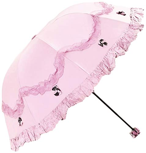 Honeystore Princess Lace Ultraviolet-Proof Folding Umbrella Anti-uv Dome Parasol - color: Pink