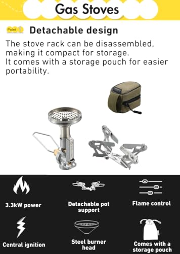 CAMPINGMOON Canister Top Stove Kettle Kit w/igniter w/Gas Fuel Can Stabilizer XD-2F/Z41/SW-1