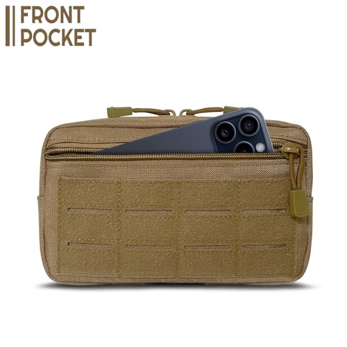 Tactical Molle Admin Pouch | Utility EDC Tool Pouch Bag | Backpack Strap Pouch | Battle Belt Accessories Pouch for Chest Vest Waist Gear - color: Brown