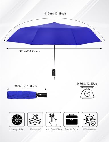 Windproof Travel Umbrella, Automatic Compact Folding Umbrella, Small Travel Size Umbrella for Rain, Backpack & Everyday Carry - color: Royal Blue