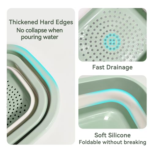 3 Sets 2 in 1 Collapsible Colander and Sink Basin - Collapsible Strainer with Collapsible Wash Basin for Kitchen, RV Camping, Foldable Fruit Vegetable Washing Basket, 2QT 4QT 8QT, Blue - color: Blue, size: S+M+L