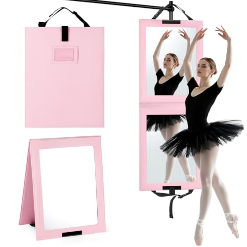 Foldable Portable Full Length Mirror for Dancer, Camping and Travel, Pink | Shatter-Proof Acrylic, High-Definition & Sturdy, Full Body Hanging Mirror with Handle, Large Size & Lightweight, 33x13 Inch - color: Pink