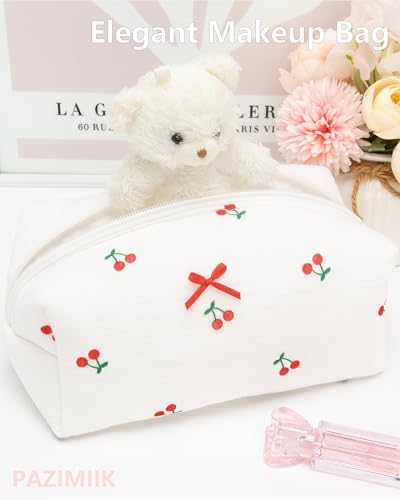 PAZIMIIK Cozy Makeup Bag for Women,Zipper Cosmetic Pouch,Gauze Cherry - color: Gauze Cherry