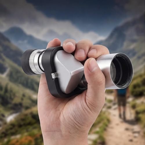 8x20 HD Monocular Telescope for Outdoor Use, Portable Manual Focus Pocket Telescope for Adult Explorers Silver