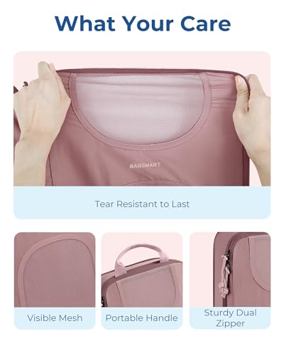 BAGSMART 6 Set Compression Packing Cubes, Travel Luggage Organizer Bags - color: 01-Dusty Pink