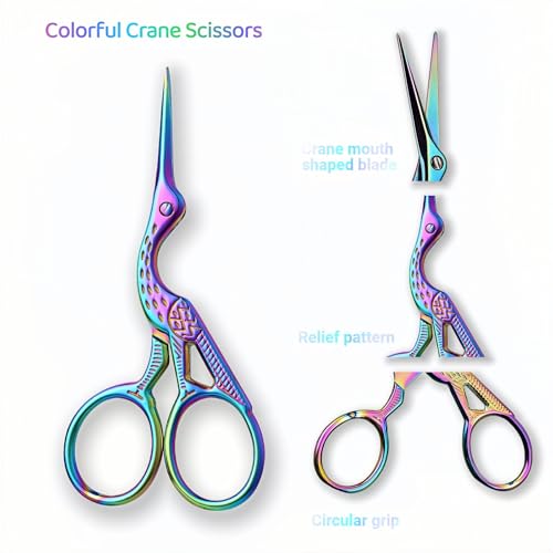 Copper Crane Embroidery Scissors,Sharp Rainbow Stainless Steel Craft Snips for Sewing,3.74 inch,Comfortable Grip for Crafts and Sewing,DIY,Tea Sachets,Ideal Gift for Precision Cutting (Colorful) - color: Colorful