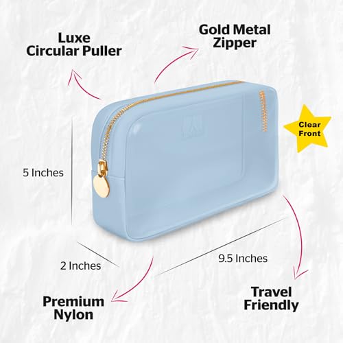 Small Clear Makeup Bag – Mini Pouch for Purse, Cosmetic Travel Case, Clear Cosmetic Bag, Light Blue Mini Makeup Bag, Compact Pouch for Purse - color: Light Blue, style: Small