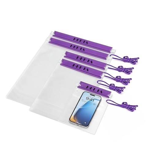 HEETA 5-Pack Clear Waterproof Dry Bag Pouch Document Holder for Phone Maps - color: Purple