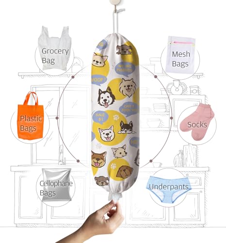 Dogs Plastic Bag Holder,Grocery Bags Storage Organizer Keeper for Kitchen 23" x 9" - color: Dog Yellow