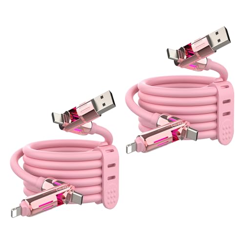 MFish 2-Pack 240W 4-in-1 Multi Charging Cable, Pink+Pink, 6.6FT | Carrying Case, USB-A & USB-C to USB-C/Lightning, For iPhone 17/16/15/14, MacBook, iPad, Laptop, Samsung S25/S24 - color: Pink+Pink, size: 2-Pack 6.6FT