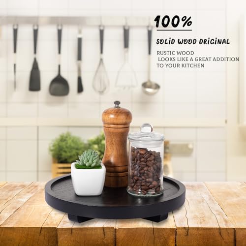 Round Decorative Tray Farmhouse Kitchen Decor Soap Dish, 9" Black | Waterproof, Lightweight, Easy Clean, Wood Riser Pedestal Stand Accessories for Office Desk, Vanity, Counter, Sink - color: Black, size: 9"