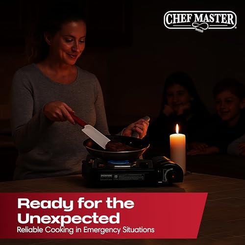 Chef Master Portable Butane Stove Combo for Camping - Stove + 4x 8oz Butane - 10,000 BTU Countertop Gas Burner w/Piezo Ignition - Good for Indoor & Outdoor Cooking w/Wind Guard & Carry Case - 90011 - style: Stove & Fuel Combo