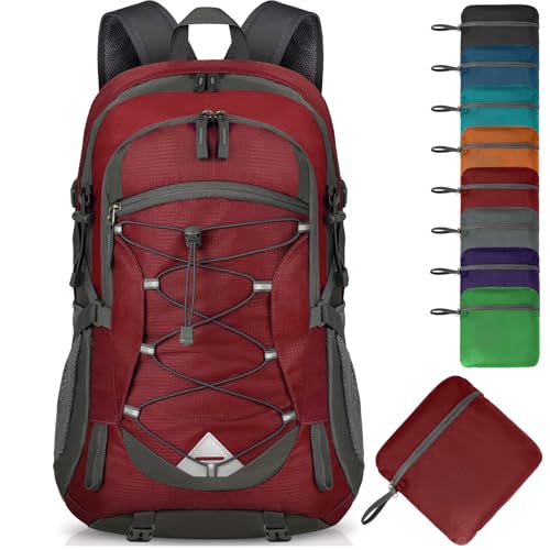 IGOLUMON Hiking Backpack 40L Packable Lightweight Camping Daypack Men Women | Multi-compartment storage Water-resistant Foldable Nylon Material Hiking Day pack for Camping Cycling Outdoor - color: Red