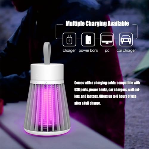 Portable Bug Zapper, Rechargeable Mosquito Zapper for Camping, Hanging UV Insect Trap with Electric Grid, USB Powered Fly Killer for Indoor Outdoor, Patio, Backyard, Bedroom, Kitchen
