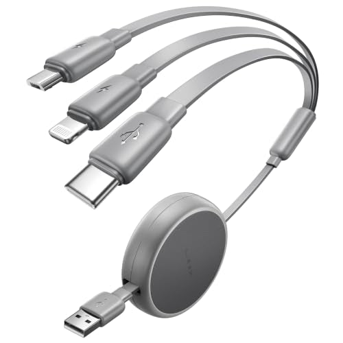 LISEN Multi Charging Cable, 3 in 1 Retractable Charging Cable, Retractable Car Charger with Type C/L/Micro USB Ports for iPhone 17 16 15 14 Pro/Samsung Galaxy S25/Kindle, Car Accessories, Grey - color: Grey, size: 3.7FT