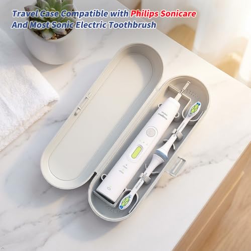 Toothbrush Travel Case Compatible with Philips Sonicare Electric Toothbrush & 6Pcs Reusable Toothbrush Head Covers Compatible with Philips Sonicare Toothbrush Heads (White) - color: White