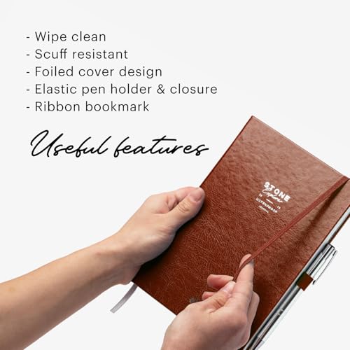 Stone Journal Explorer Notebook – A5 Waterproof Paper Field Journal, Vegan Leather Hardcover, 144 Pages Alternating Ruled & Dot Grid, Back Pocket, Weather-Resistant (Tan Brown) - color: Tan Brown