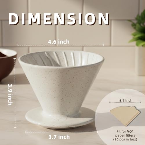 DIF DECO Ceramic Pour Over Coffee Dripper, Reusable Porcelain Portable Pour Over Coffee Maker, Slow Brewing Accessories with 1 Holes for Home, Office, Travel, Camping (Sesame Cream) - color: Sesame Cream