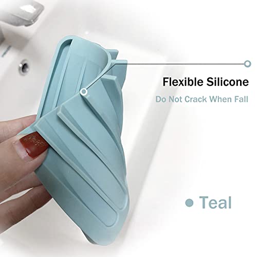 4PCS Self Draining Soap Holder, Premium Silicone Soap Dish, Waterfall Drainer Soap Saver for Bathroom, Kitchen, Bath Tub, Extend Soap Life, Keep Soap Bars Dry Easy Clean (Grey & Teal) - color: Grey & Teal