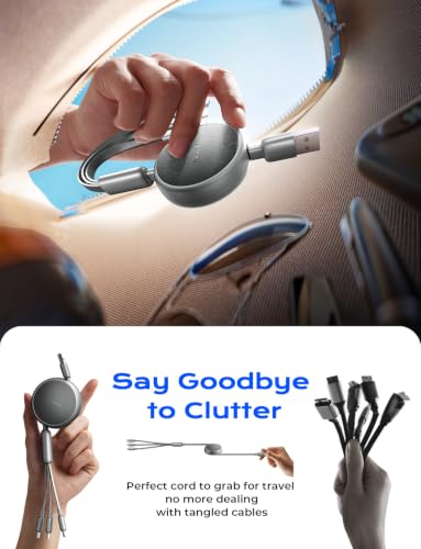 LISEN Multi Charging Cable, 3 in 1 Retractable Charging Cable, Retractable Car Charger with Type C/L/Micro USB Ports for iPhone 17 16 15 14 Pro/Samsung Galaxy S25/Kindle, Car Accessories, Grey - color: Grey, size: 3.7FT