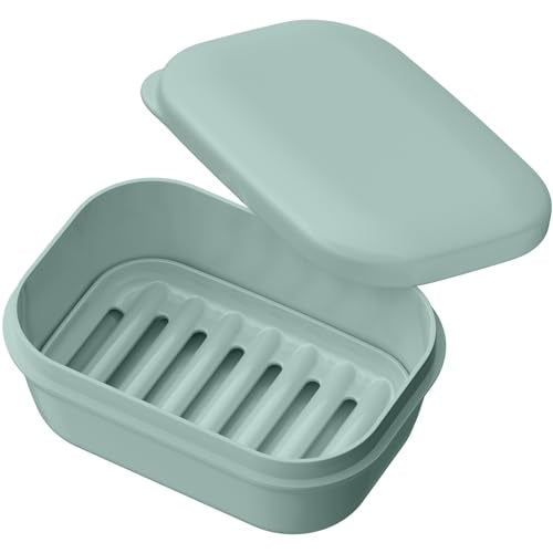 Quatish Leakproof Soap Dish with Lid & Draining Layer, Shatterproof Travel Bar Soap Holder Case Container, Portable Travel Size Toiletries Essentials for Camping, Gym, Bathroom, Greygreen - color: Greygreen, size: Medium