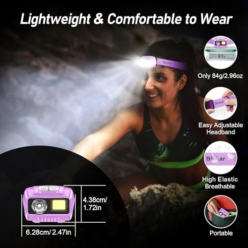 Blukar LED Headlamp Rechargeable, 2000L Super Bright Headlight Flashlight - color: Purple