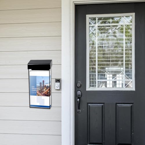 Klmnop Outdoor Brochure Holder, 4 x 9 Inch Waterproof Wall Mount Literature Box with Lid, Acrylic Brochure Holder for Pamphlet Map Menu Display(Black)