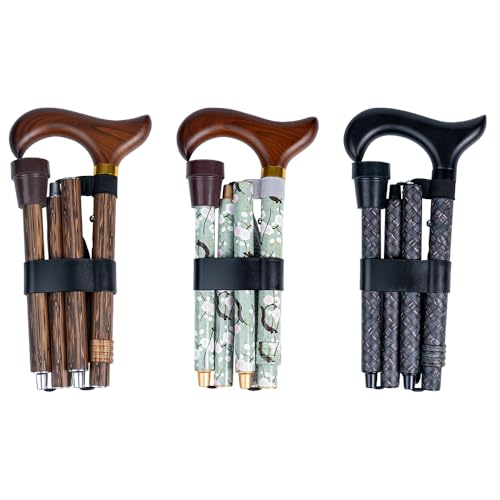 VMS Foldable Cane with Wooden Handle - color: Wood Grain