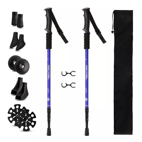 2 Pack Foldable Trekking Hiking Poles, Aluminum Telescopic Nordic Walking Sticks with Anti-Shock and Quick Lock - color: Blue