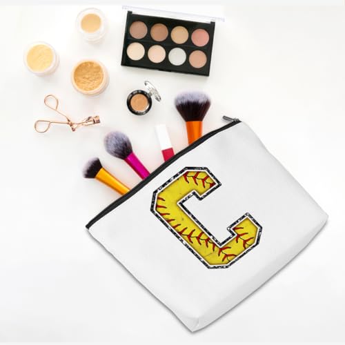Softball Gifts Initial C Makeup Bag Softball Gifts for Team Cosmetic Bag | Letter C Monogrammed Zipper Pouch Softball Accessories for Girls Women Player Coaches Friend Graduation Birthday Gifts - color: Softball C, style: Softball