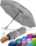 Raintrend Windproof Travel Umbrellas for Rain Automatic +10% Bigger Canopy Strong Frame Compact Folding Portable Umbrella for Women Men Backpack Purse - color: O Grey