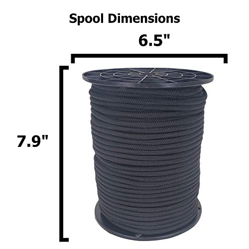 1/4" Black Shock Cord, Marine Grade Polyester Bungee Cord, 250 ft Spool, UV Resistant Elastic Rope - size: (#8) 1/4" x 250 feet