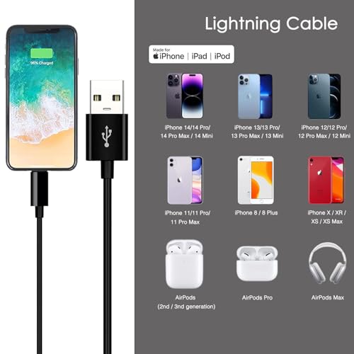 6ft Car Carplay Cable for iPhone 14, USB A to Lightning Cable for iPhone 14, 14 pro max,13,Plus,SE 2nd/12/11/Xs/XR, iPad 4/5/ 6/7/8, Mini 2/3/4/5, Air 2/3 Charger Cord, Car Charging Cable (Black) - color: Black, size: 6FT, style: USB A to Lightning