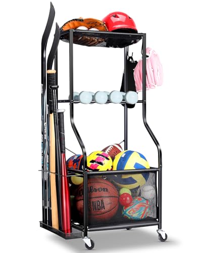 EXTCCT Garage Sports Equipment Organizer, Rolling Ball Storage Cart - color: Black - Small