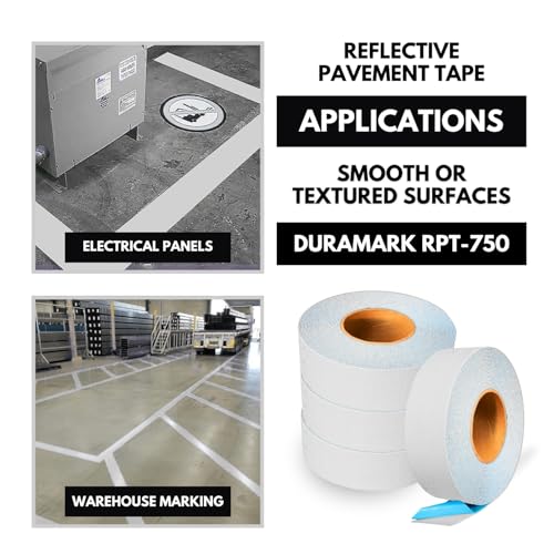 DuraMark RPT-750 Reflective Pavement Marking Tape, White, 2 in x 36 ft | Permanent rubber base bonds to asphalt and concrete; glass-bead reflectivity improves low-light visibility. - color: White, size: 2 Inch x 36 Ft