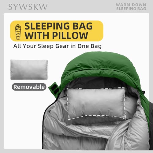 Ultralight Down Sleeping Bag with Pillow,15°F 32°F 46°F Sleeping Bag for Women,Men,Youth Backpacking,Hiking and Camping Outdoor with 680FP Duck Down - color: Green, size: 500g down filling