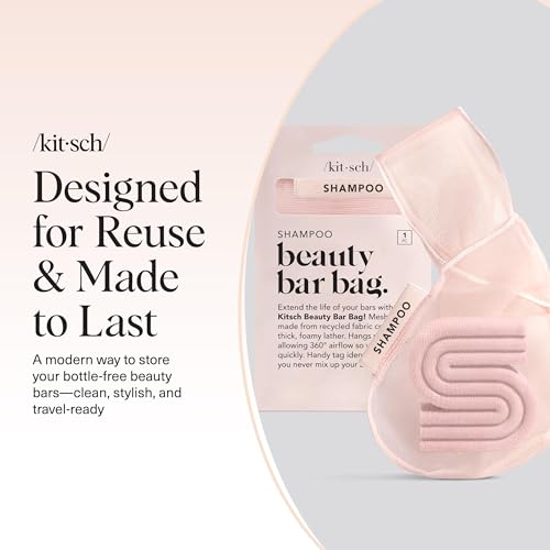 Kitsch Soap Saver Bag – Patented Mesh Bag Soap Holder - Blush | for Shampoo and Conditioner Bars – Extends Use & Prevents Soggy Mess – Recycled Beauty Mesh Pouch, Eco-Friendly - color: Blush