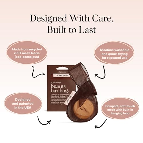 Kitsch Soap Saver Bag – Patented Mesh Bag Soap Holder – Chocolate | for Shampoo and Conditioner Bars – Extends Use & Prevents Soggy Mess – Recycled Beauty Mesh Pouch, Eco-Friendly - color: Chocolate