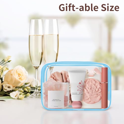 TISRATOK 12 PCS Clear Makeup Bags with Zipper, TSA Approved Toiletry Pouch - color: Blue, size: Small